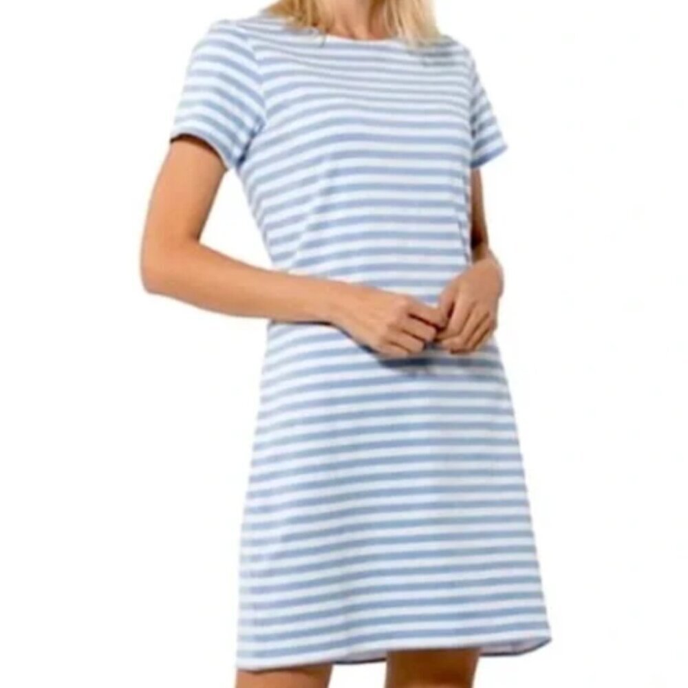 Sail to Sable Blue and White Striped Short Sleeve Dress Size Medium
